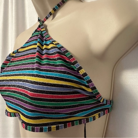 WEWOREWHAT Lurex Stripe High Neck Bikini Top and Delilah Bottoms Size M NWT - Picture 4 of 10